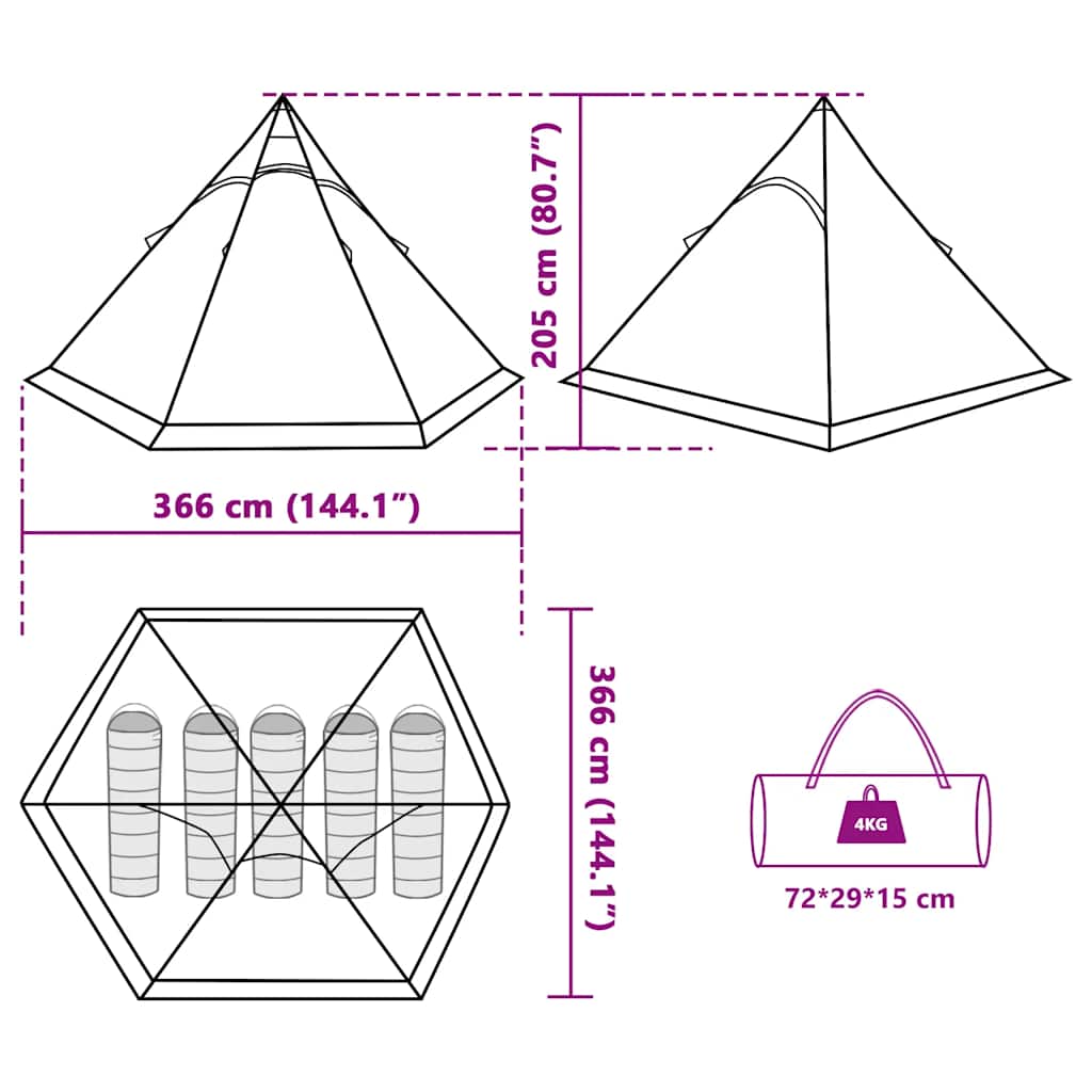 Tenda da Campeggio Tipi per 5 Persone Grigia Impermeabile