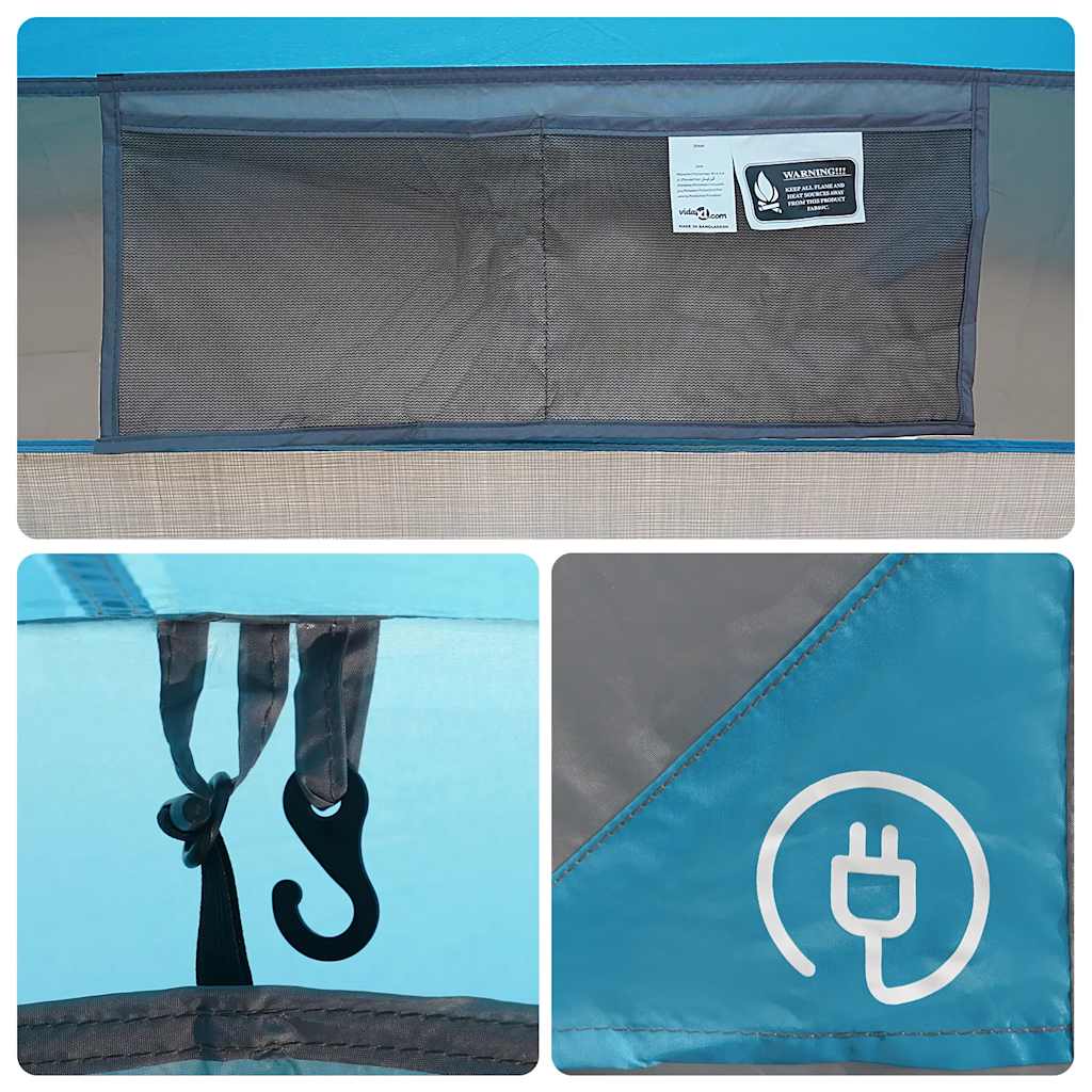 Tenda da Campeggio a Tunnel per 4 Persone Blu Impermeabile