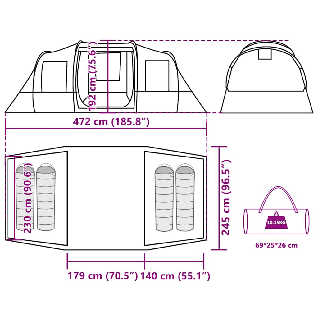 Tenda da Campeggio a Tunnel per 4 Persone Grigio e Arancione
