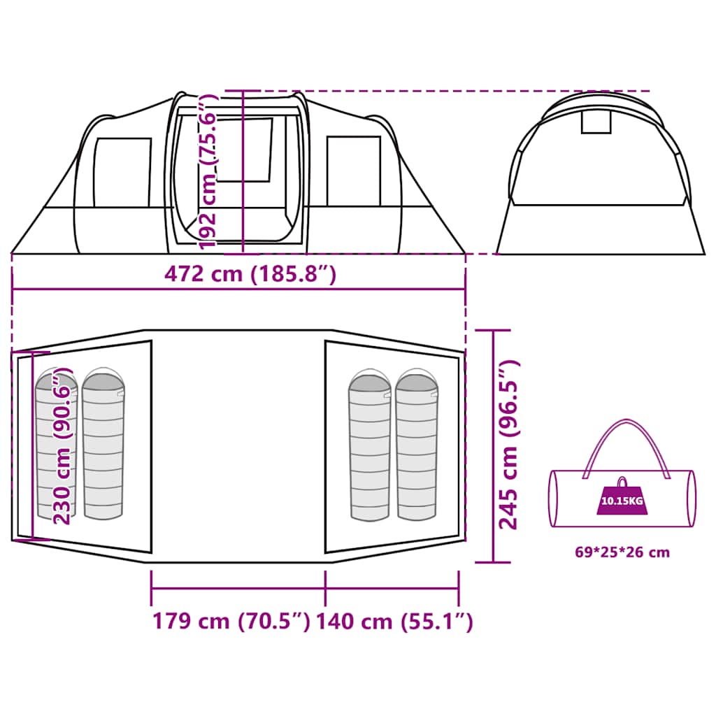 Tenda da Campeggio a Tunnel per 4 Persone Mimetico Impermeabile