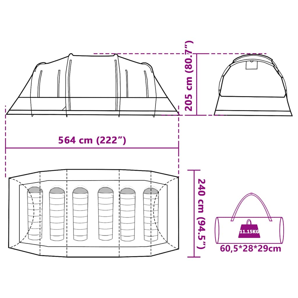 Tenda Familiare a Tunnel per 6 Persone Mimetica Impermeabile