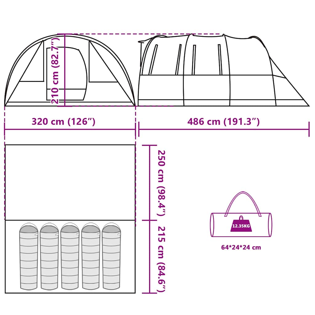 Tenda da Campeggio a Tunnel per 5 Persone Grigio e Arancione
