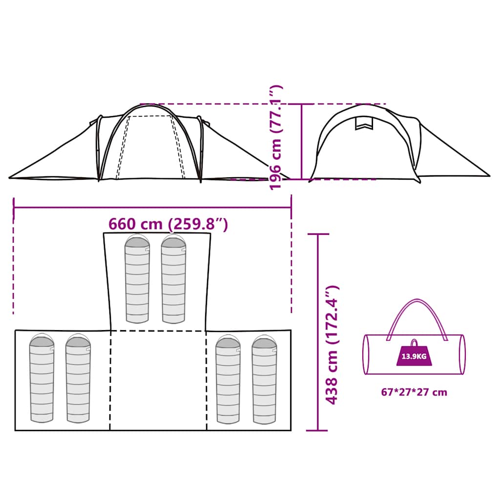 Tenda da Campeggio a Cupola per 4 Persone Blu Impermeabile