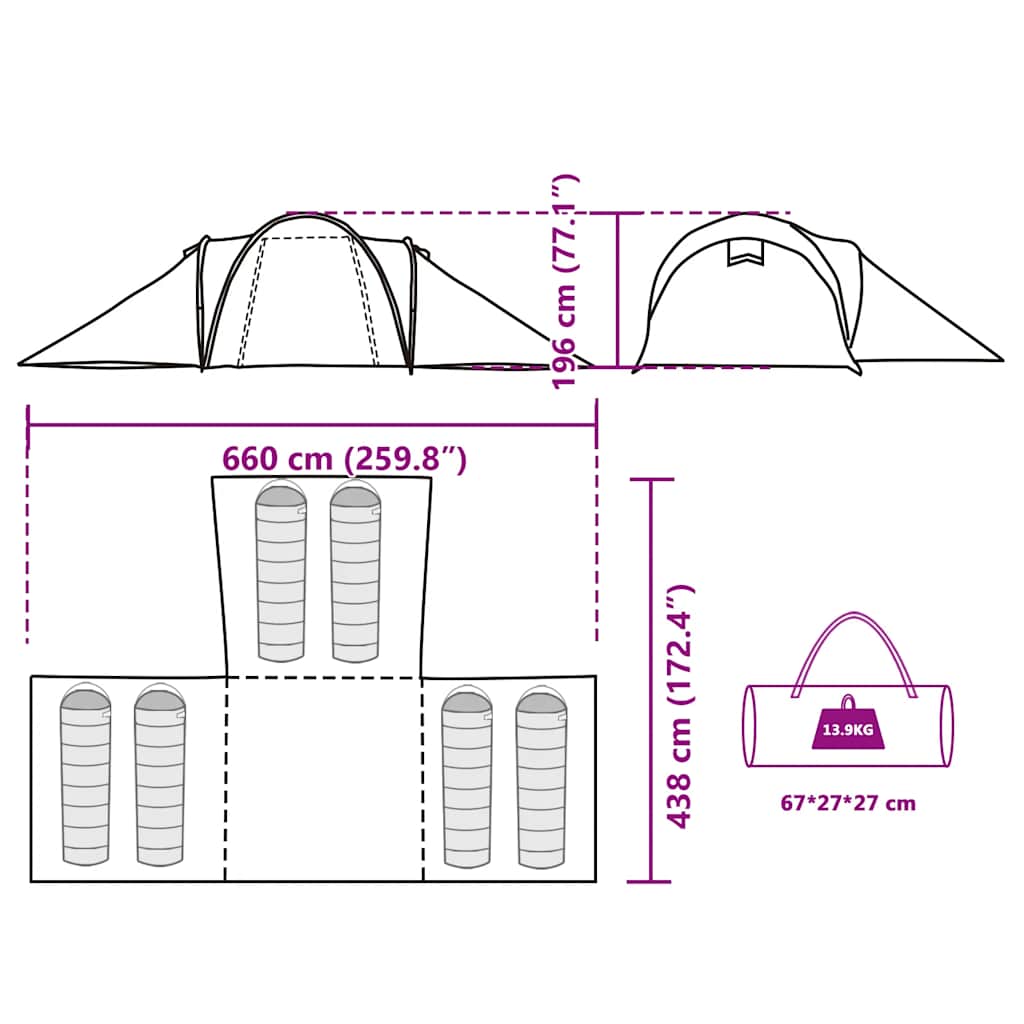 Tenda da Campeggio a Cupola 6 Persone Grigio e Arancione