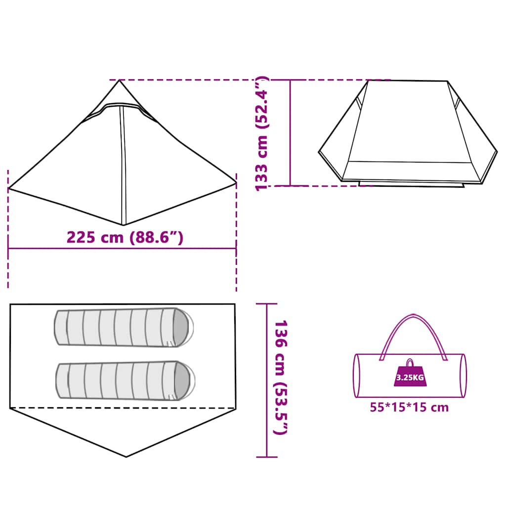 Tenda da Campeggio per 2 Persone Verde Impermeabile