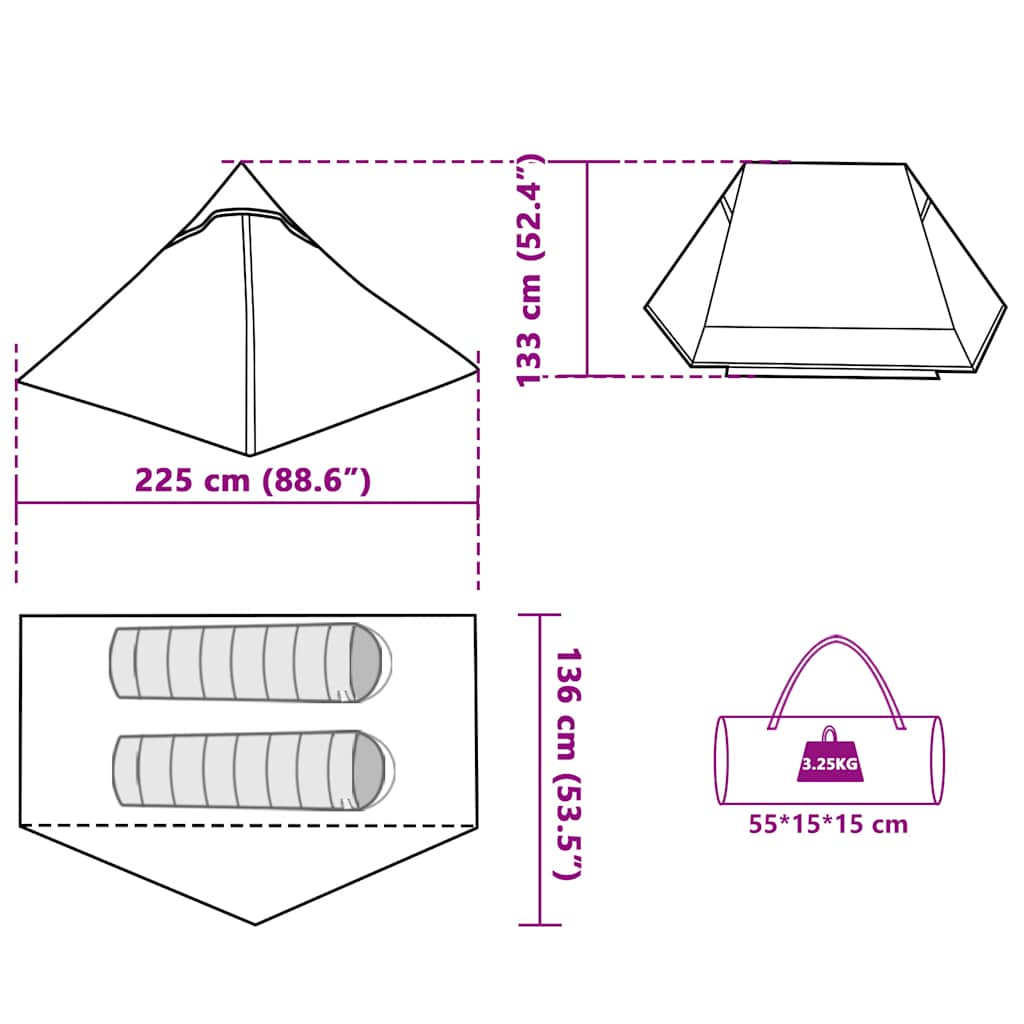 Tenda da Campeggio per 2 Persone Blu Impermeabile