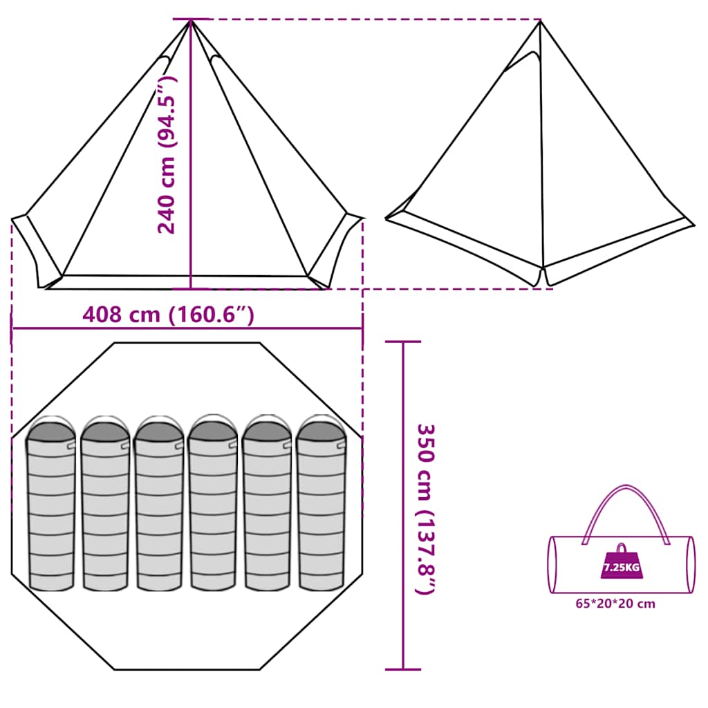 Tenda Familiare Tipi per 6 Persone Mimetica Impermeabile