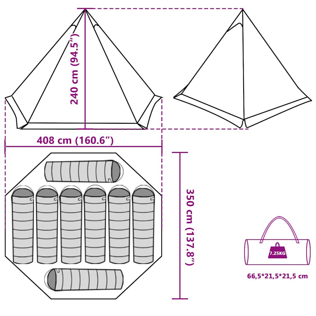 Tenda Familiare Tipi per 8 Persone Verde Oliva Impermeabile