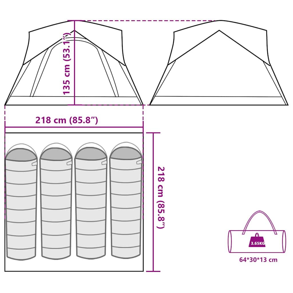 Tenda da Campeggio a Cabina per 4 Persone Blu Impermeabile