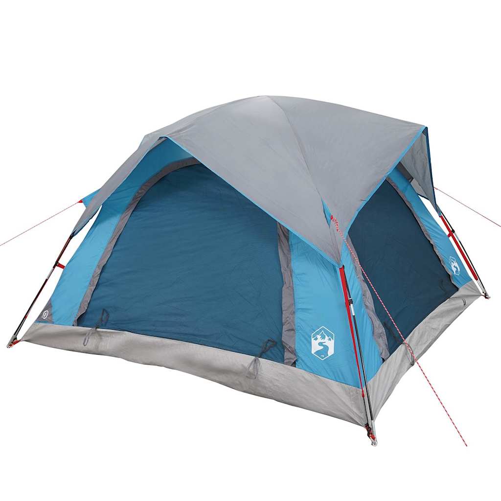 Tenda da Campeggio a Cabina per 4 Persone Blu Impermeabile
