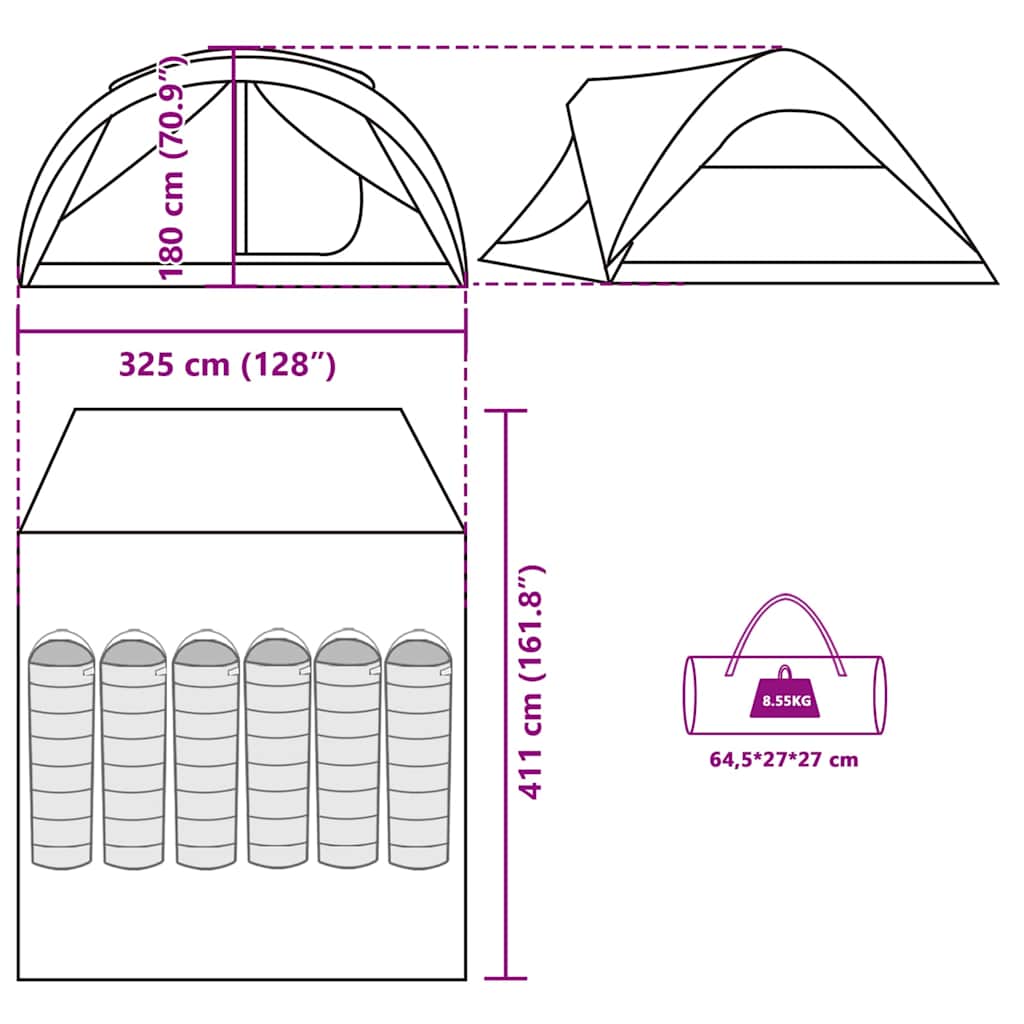 Tenda Familiare a Tunnel per 6 Persone Blu Impermeabile