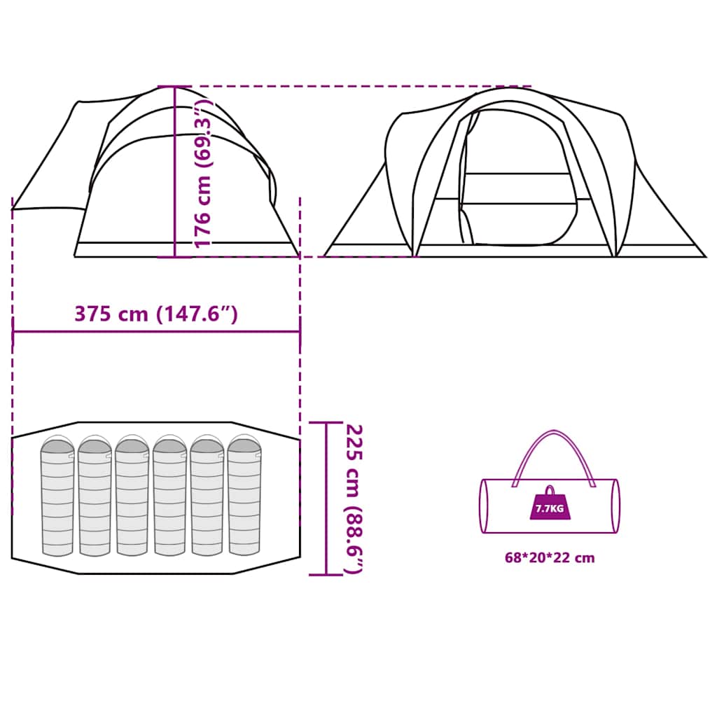 Tenda da Campeggio a Cupola per 6 Persone Verde Impermeabile