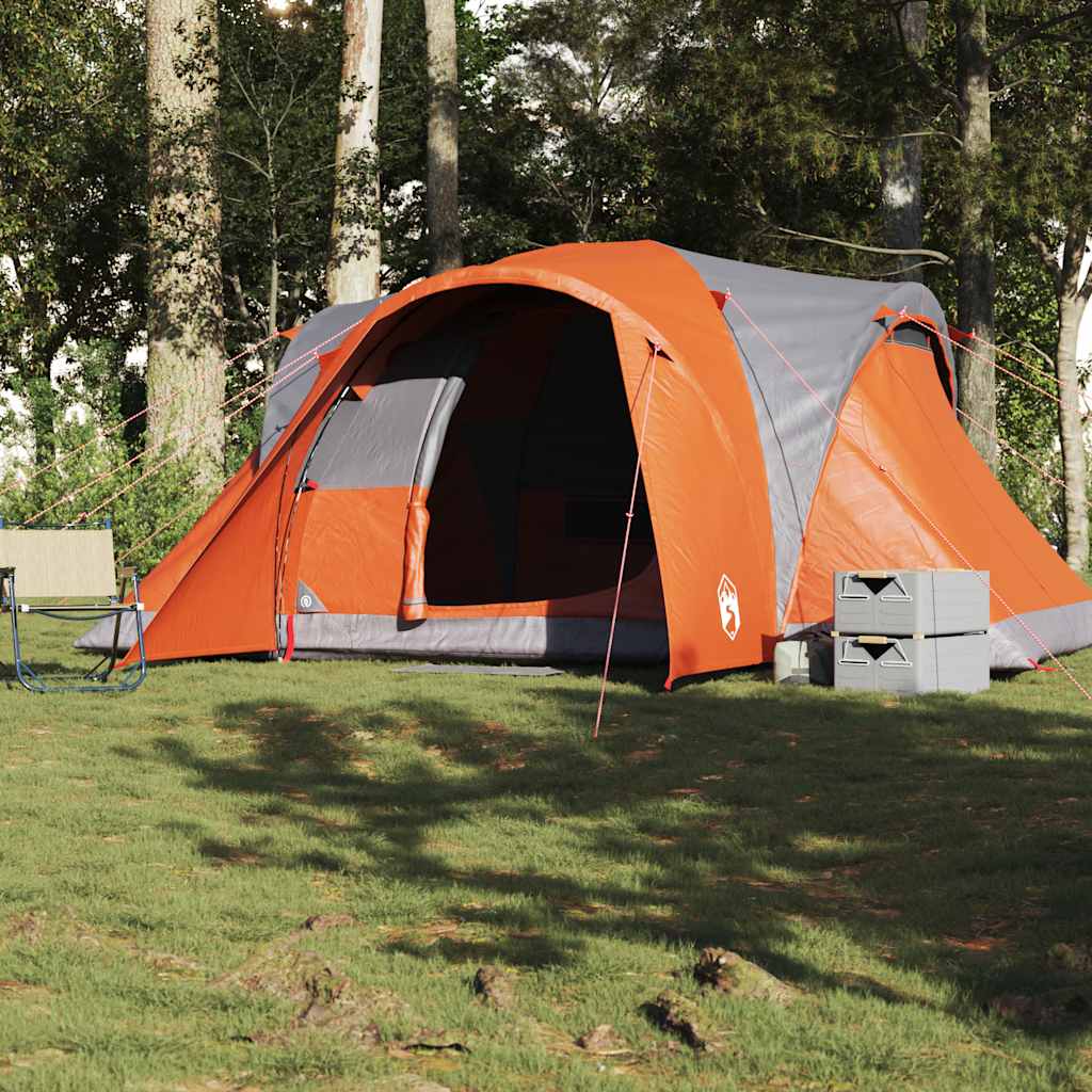 Tenda da Campeggio a Cupola 6 Persone Grigio e Arancione