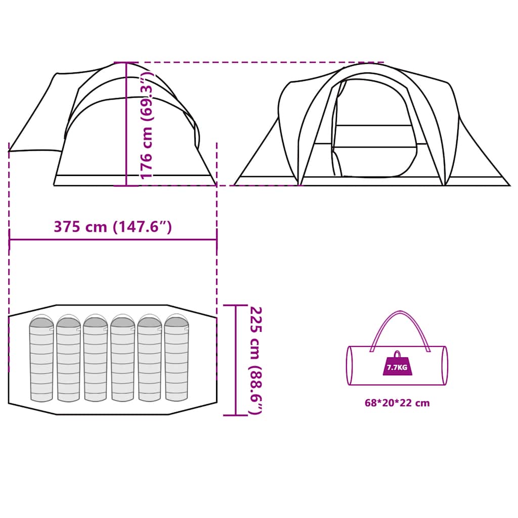Tenda Familiare a Cupola 6 Persone Verde Oliva Impermeabile