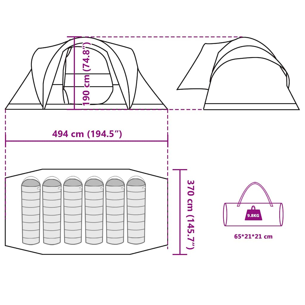 Tenda da Campeggio a Cupola per 6 Persone Marrone Impermeabile