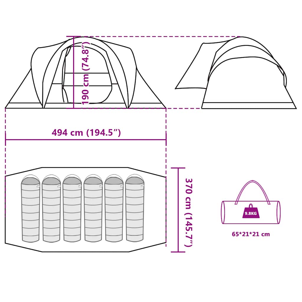 Tenda da Campeggio a Cupola per 6 Persone Mimetica Impermeabile