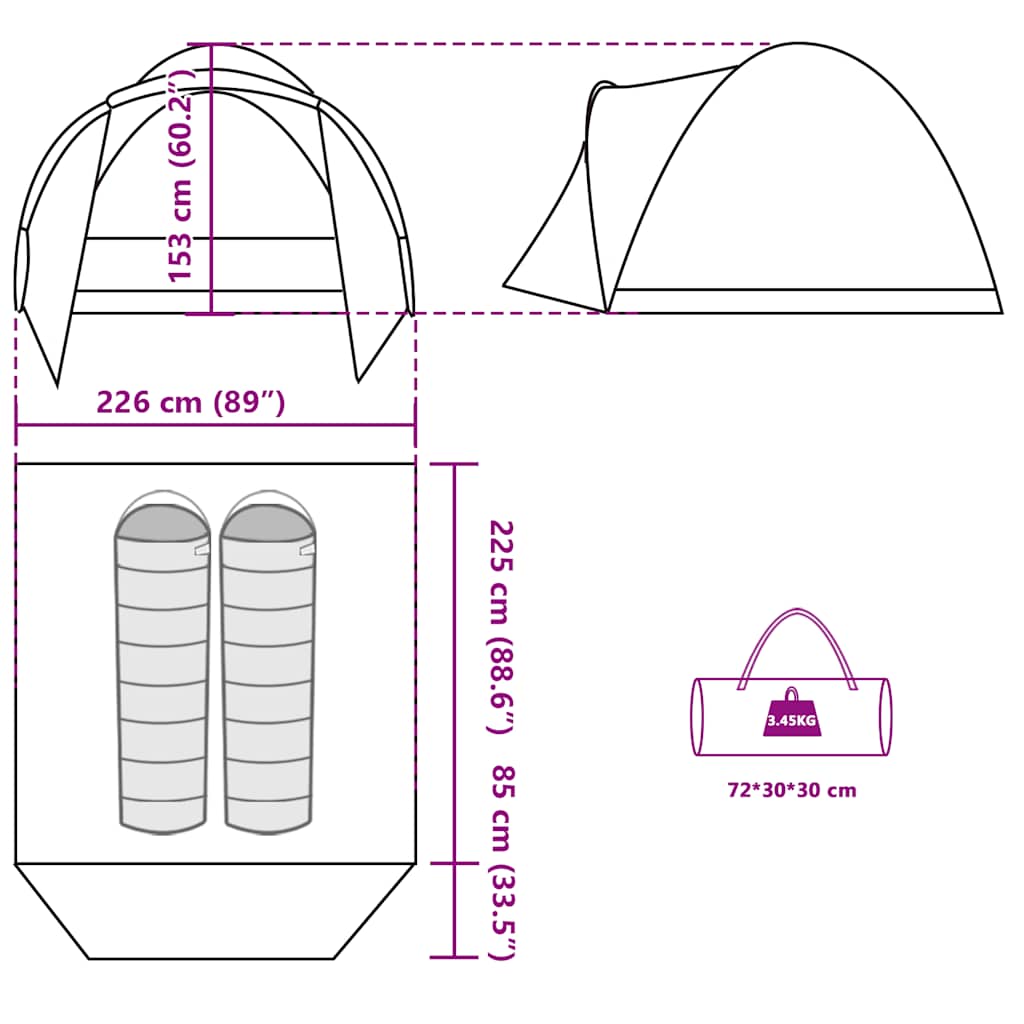 Tenda da Pesca per 2 Persone Verde Oliva Impermeabile