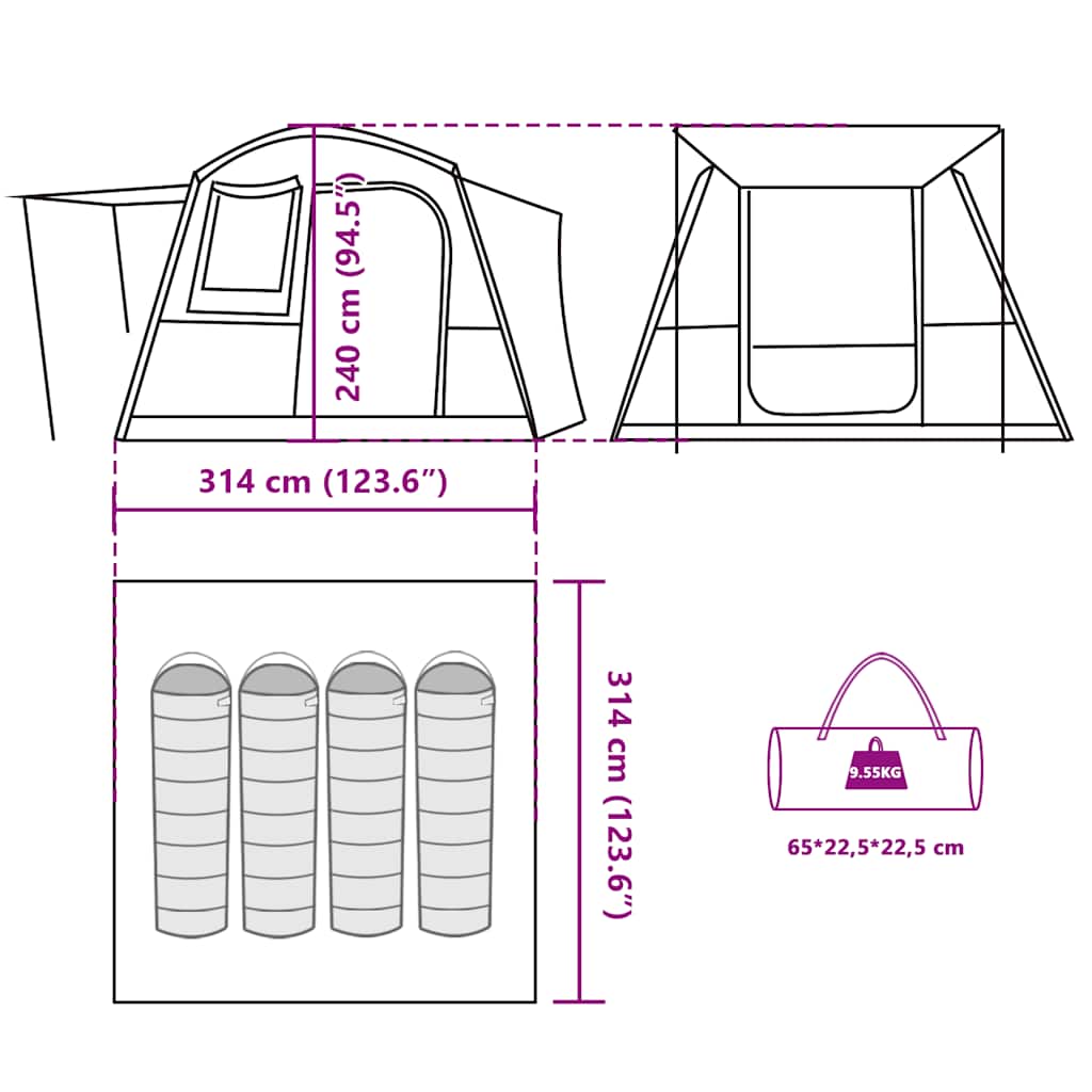 Tenda da Campeggio per Auto per 4 Persone Verde Impermeabile