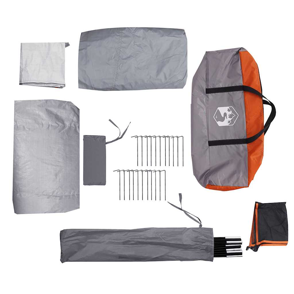 Tenda da Campeggio 4 Persone Grigio e Arancione Impermeabile