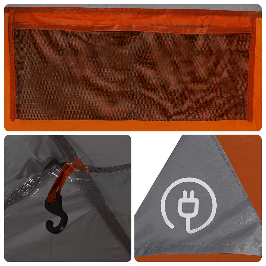 Tenda da Campeggio 4 Persone Grigio e Arancione Impermeabile
