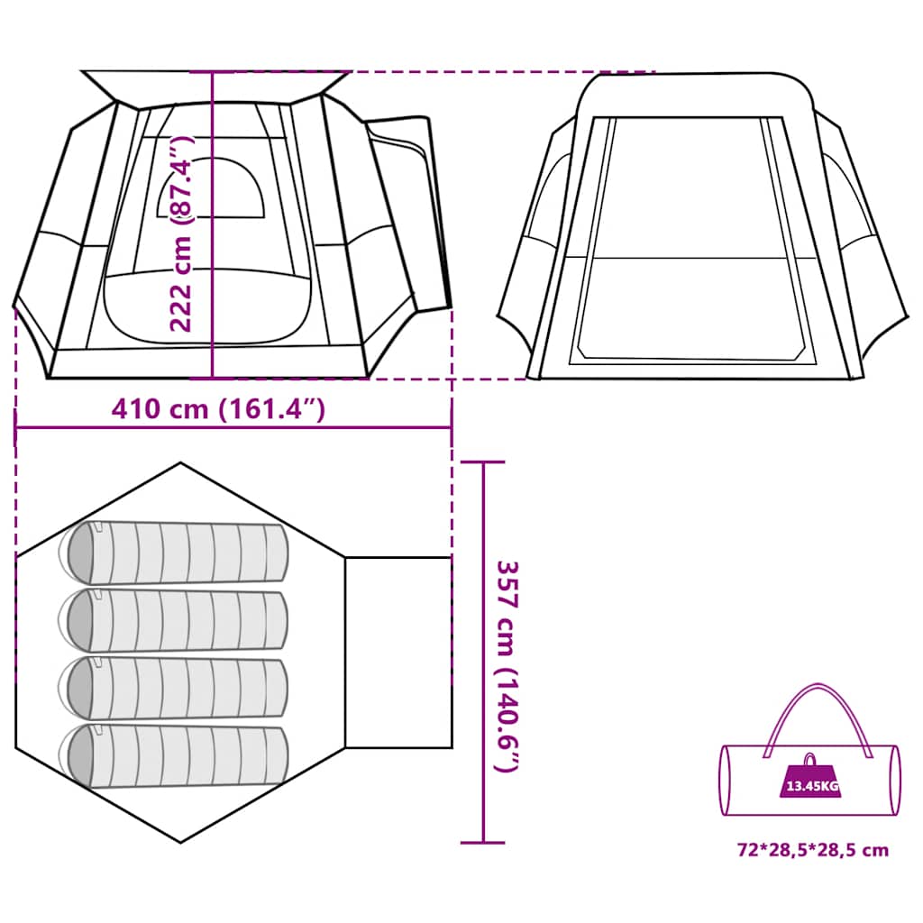 Tenda da Campeggio da Auto per 4 Persone Blu Impermeabile