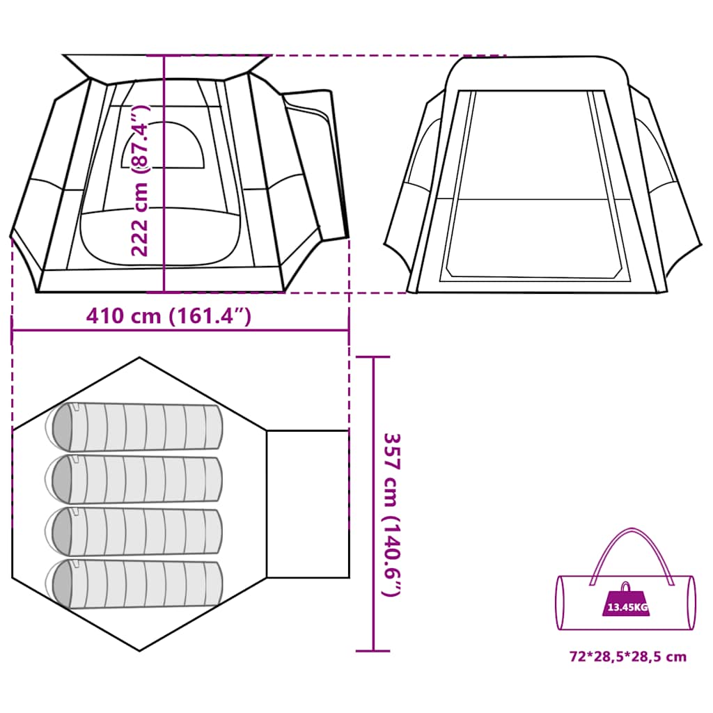 Tenda da Campeggio 4 Persone Grigio e Arancione Impermeabile