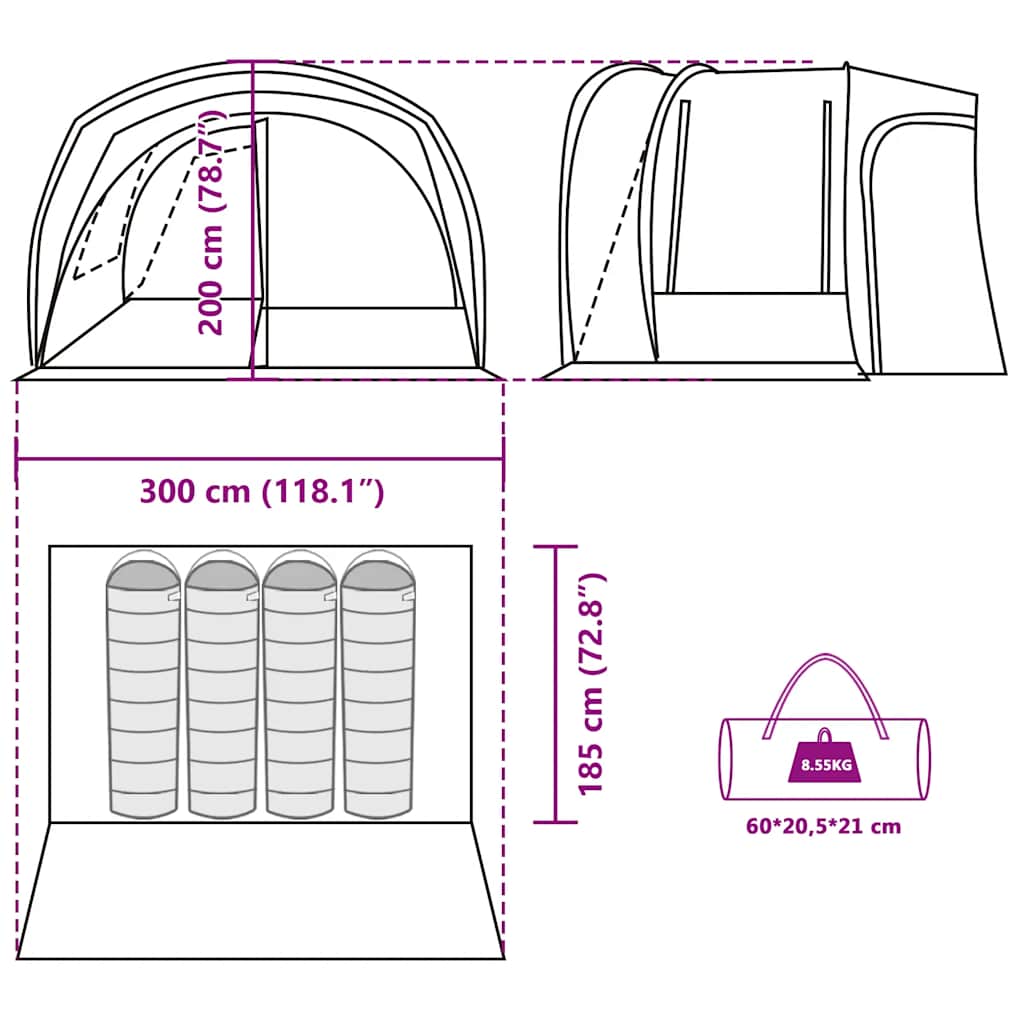 Tenda da Campeggio per Auto per 4 Persone Verde Impermeabile