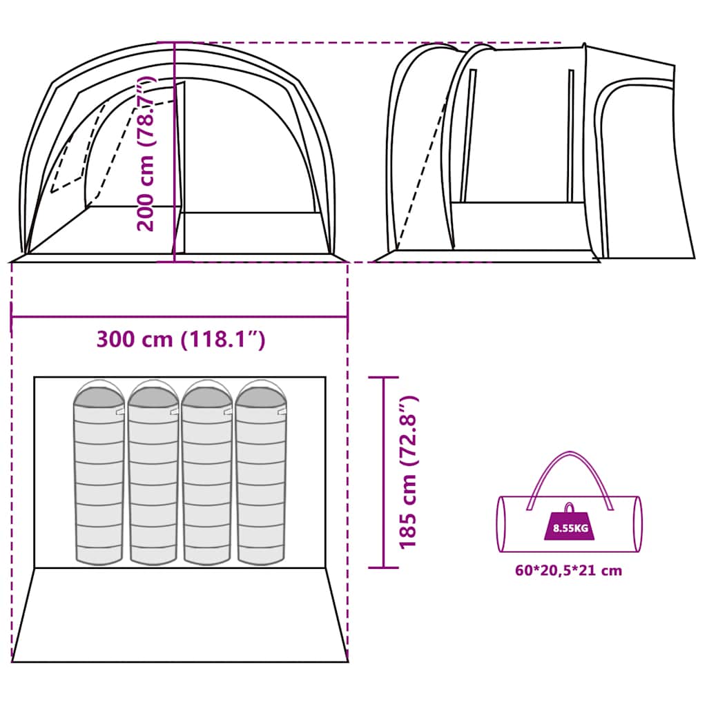 Tenda da Campeggio da Auto per 4 Persone Blu Impermeabile