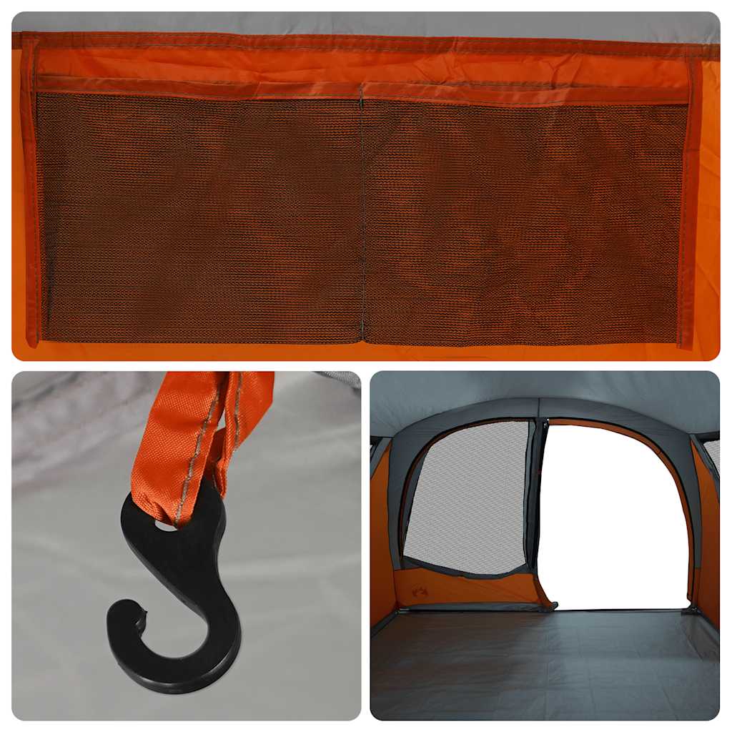 Tenda da Campeggio 4 Persone Grigio e Arancione Impermeabile