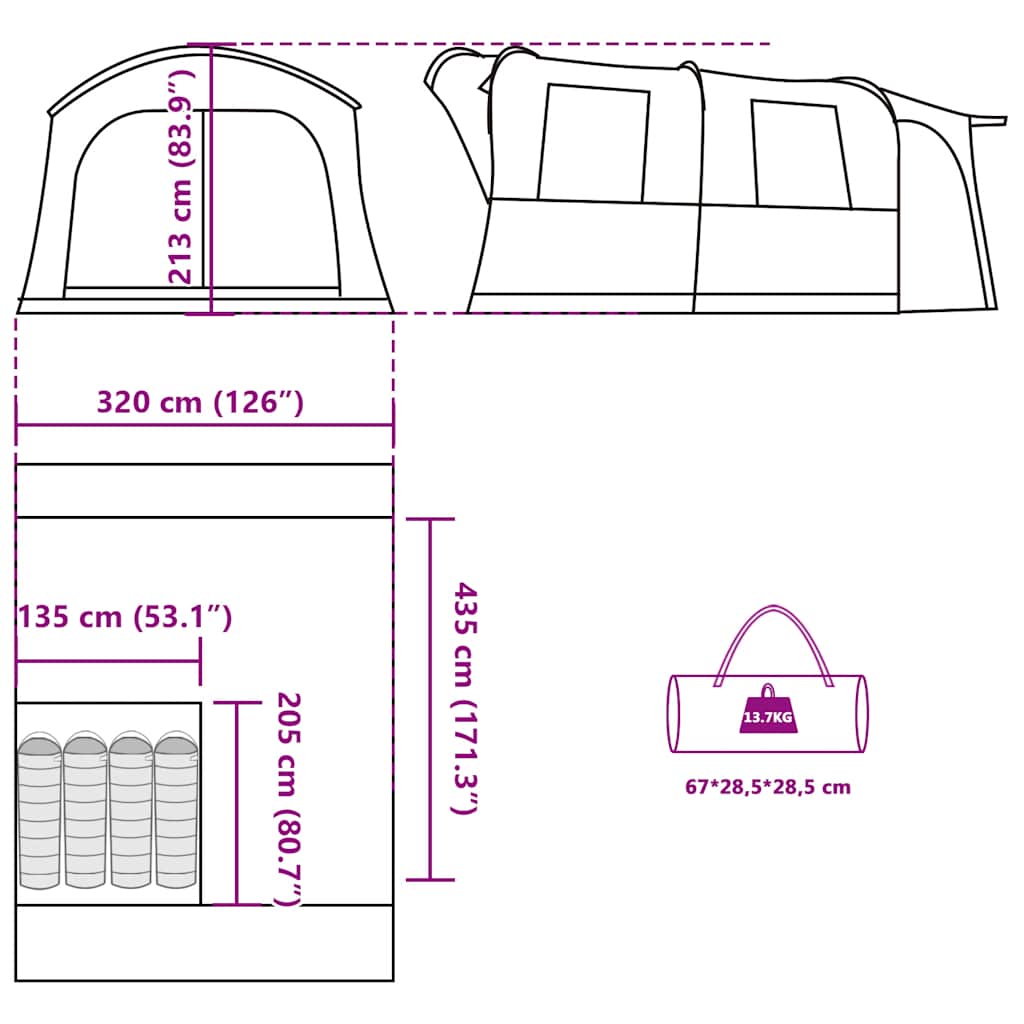 Tenda da Campeggio 4 Persone Grigio e Arancione Impermeabile