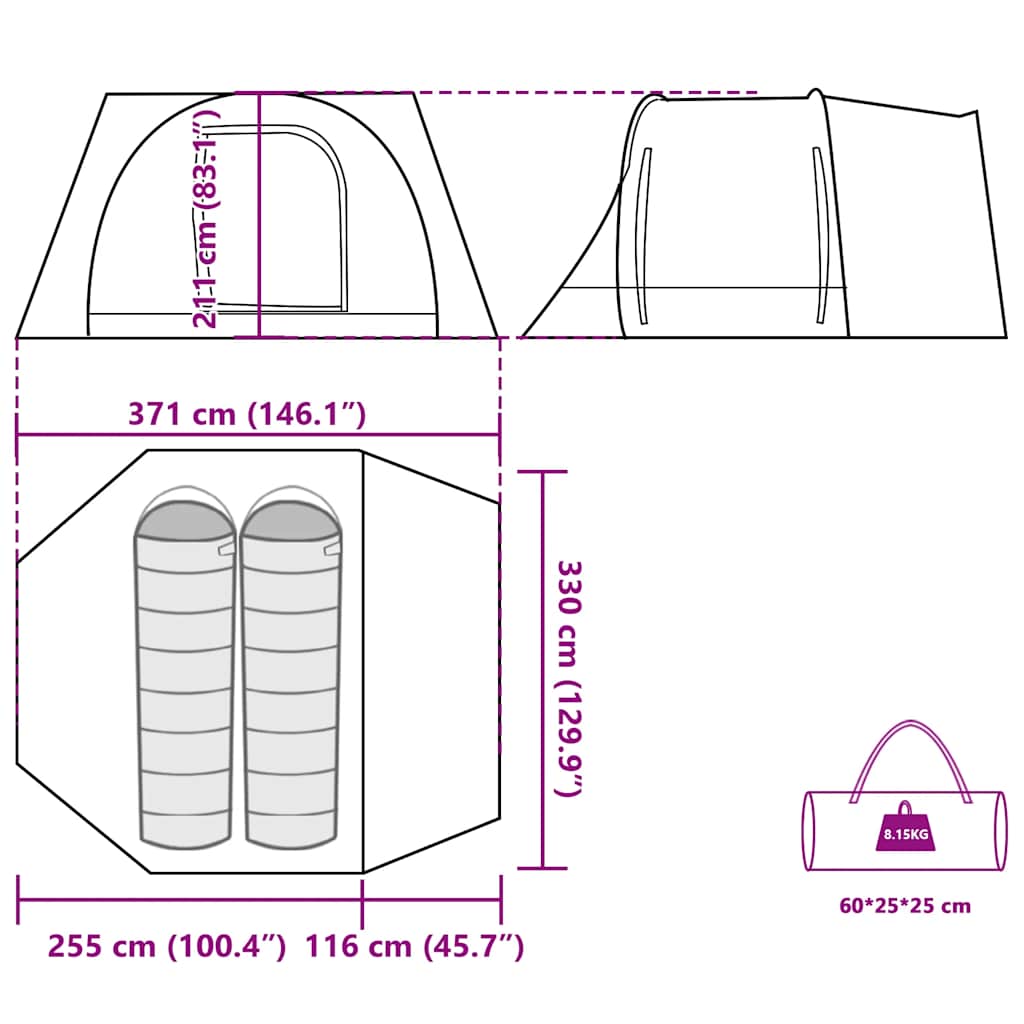 Tenda da Campeggio per Auto per 2 Persone Blu Impermeabile