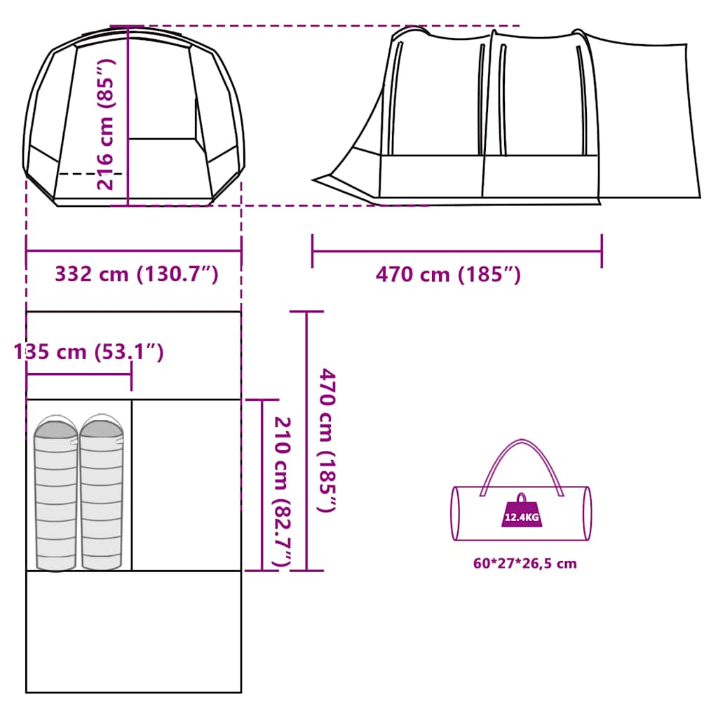 Tenda da Campeggio per Auto per 2 Persone Verde Impermeabile