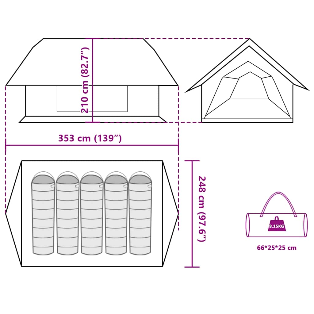 Tenda da Campeggio per 5 Persone Blu Impermeabile