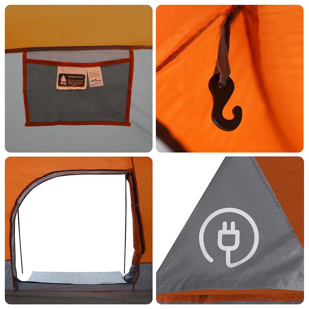 Tenda Familiare a Tunnel 8Persone Grigia Arancione Impermeabile