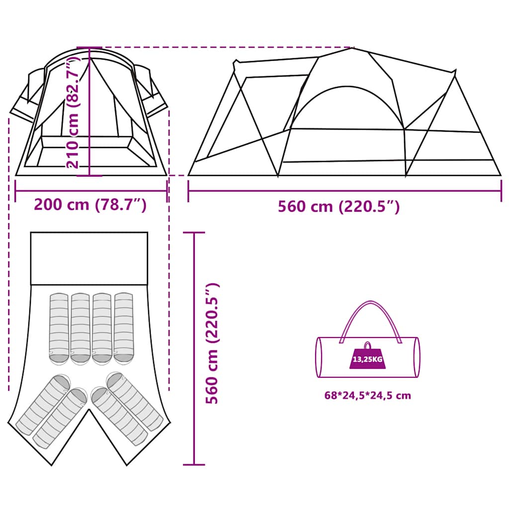 Tenda Familiare a Tunnel 8Persone Grigia Arancione Impermeabile