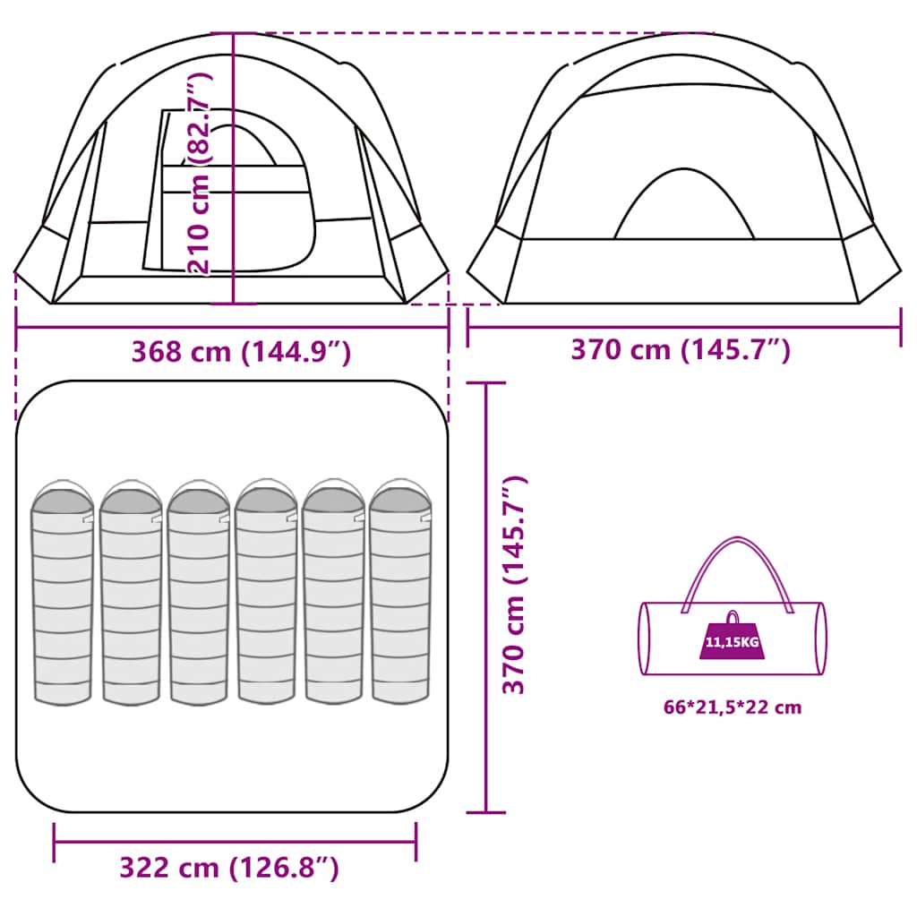 Tenda Familiare Cabina per 6 Persone Blu Impermeabile