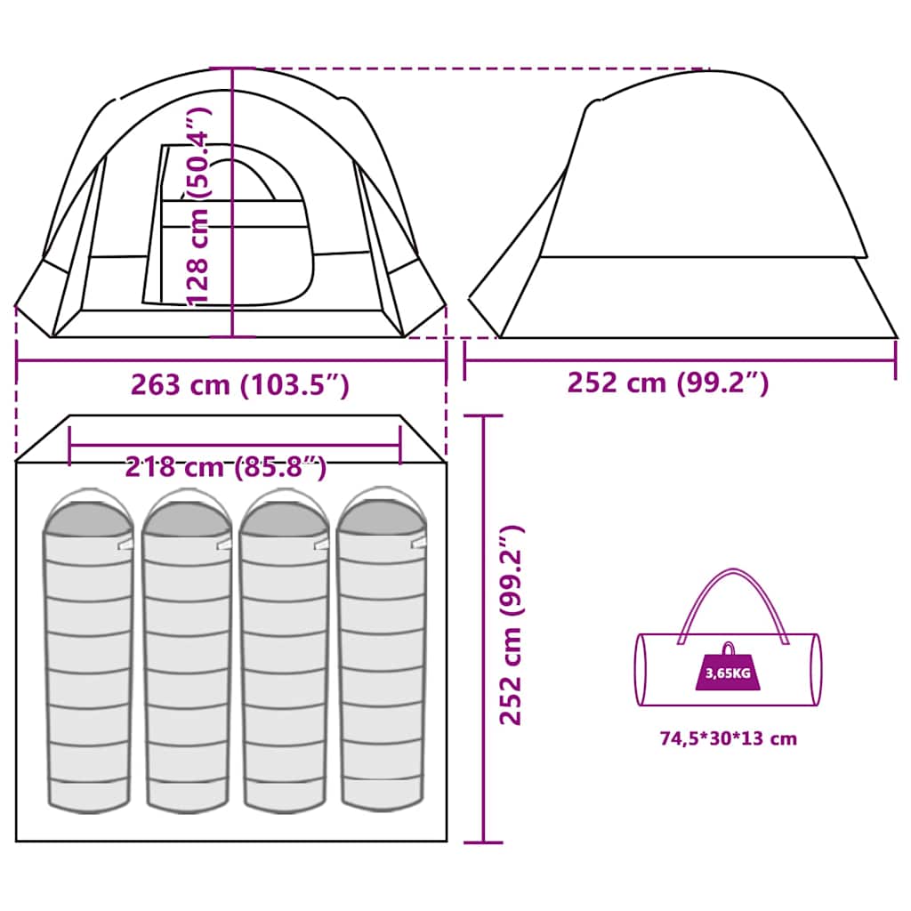 Tenda da Campeggio a Cabina per 4 Persone Verde Impermeabile