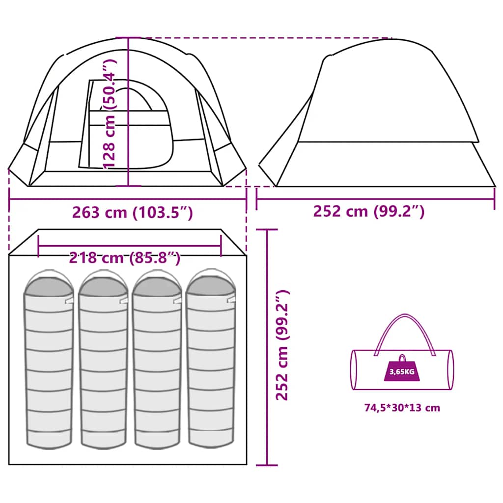 Tenda da Campeggio a Cabina per 4 Persone Blu Impermeabile