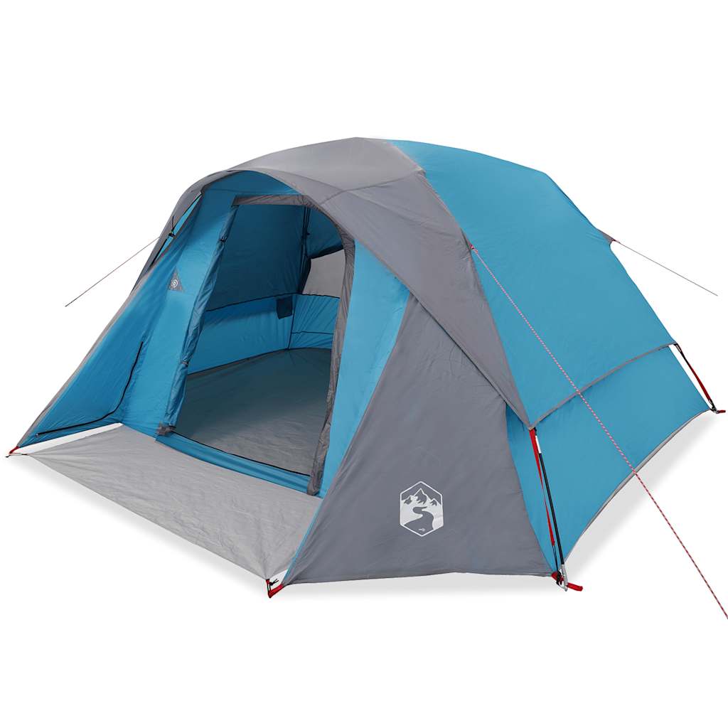 Tenda da Campeggio a Cabina per 4 Persone Blu Impermeabile