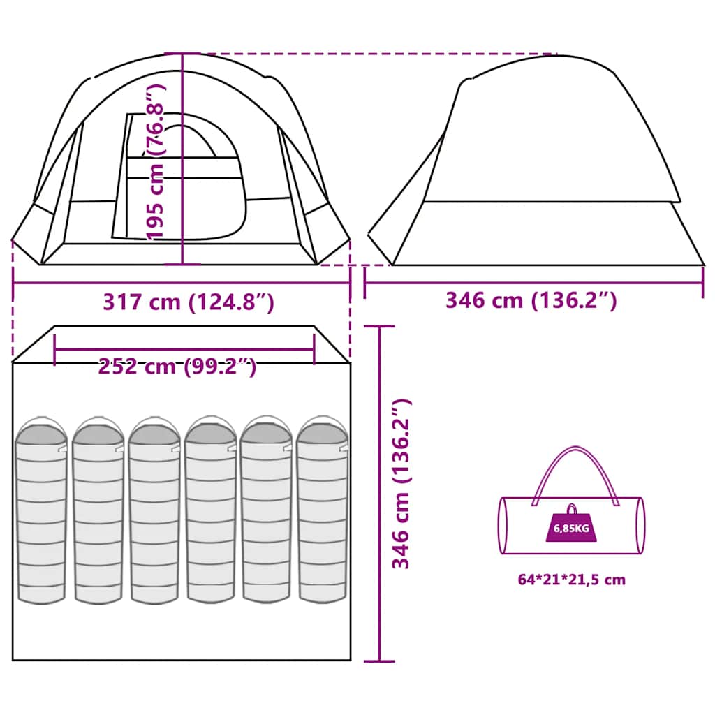Tenda Familiare Cabina per 6 Persone Verde Impermeabile