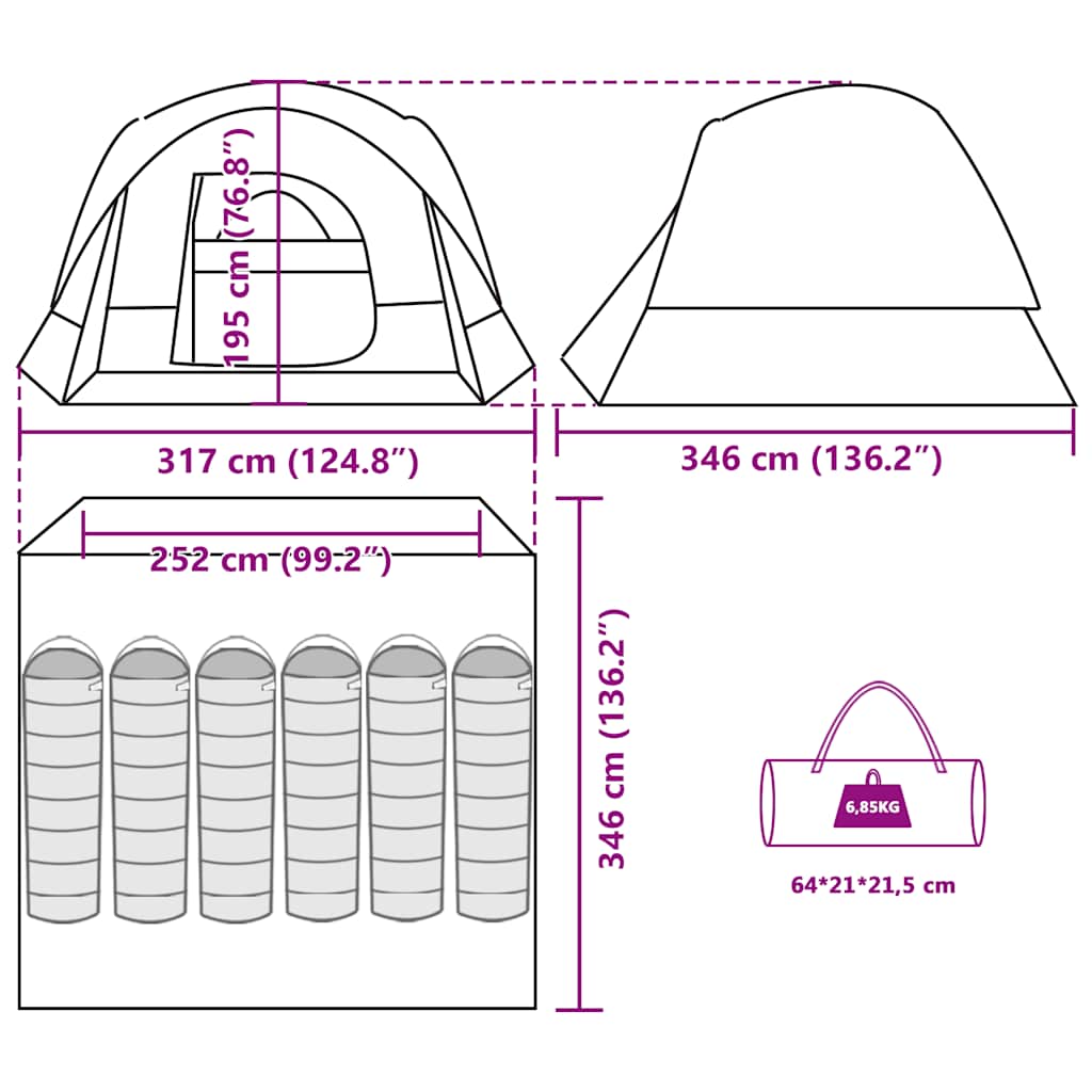 Tenda Familiare Cabina 6 Persone Grigia Arancione Impermeabile