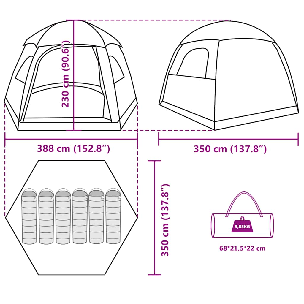 Tenda Familiare Igloo per 6 Persone Verde Impermeabile