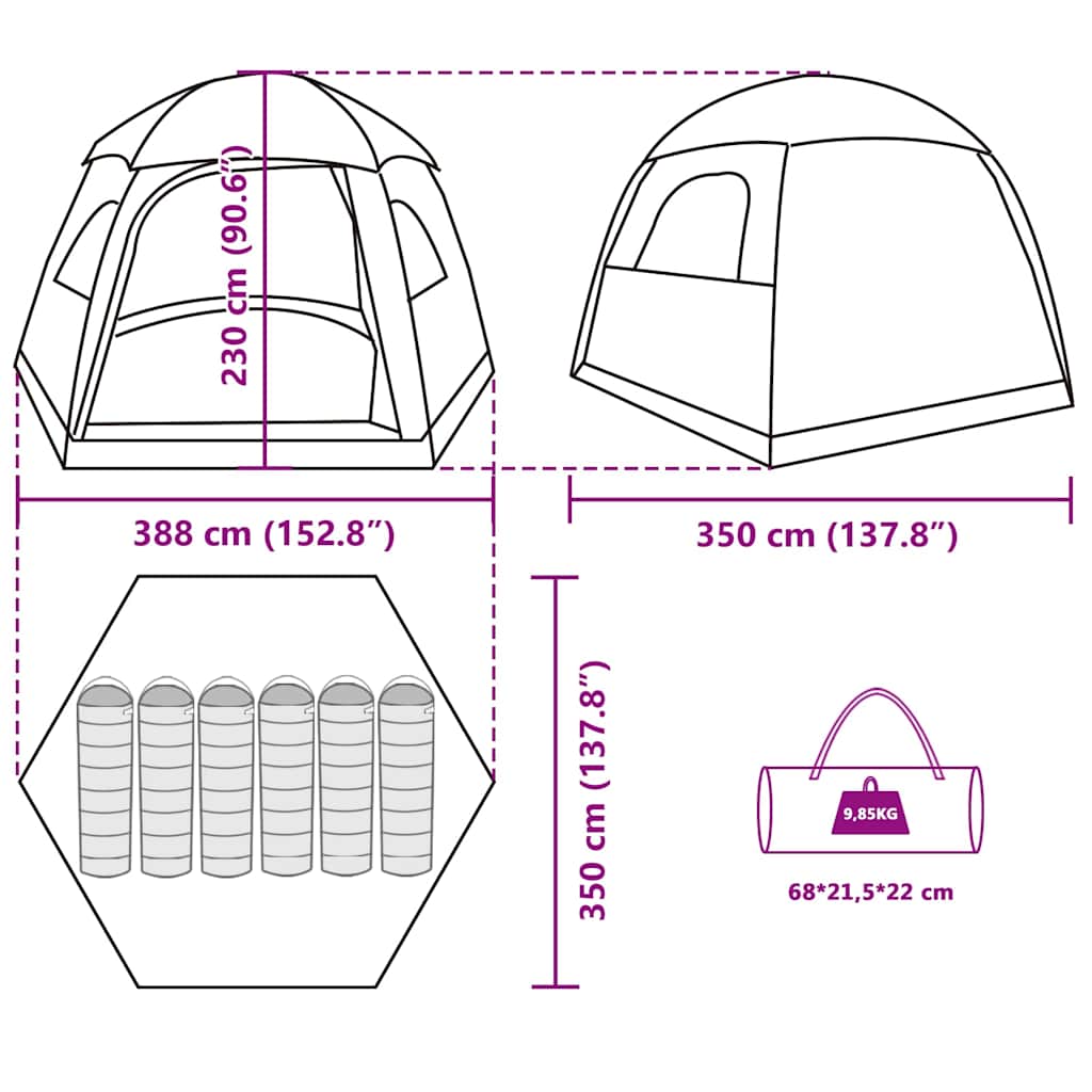 Tenda Familiare Igloo 6 Persone Grigia Arancione Impermeabile