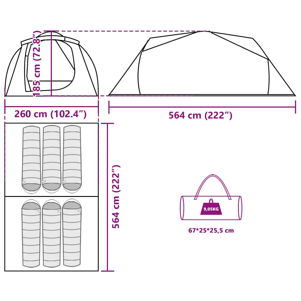 Tenda Familiare a Tunnel per 6 Persone Mimetica Resistente all'acqua