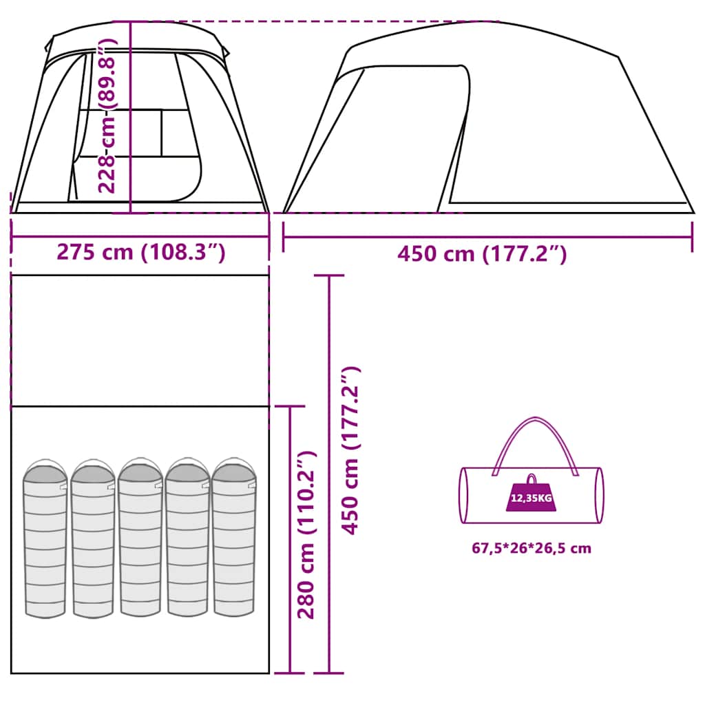 Tenda da Campeggio con Portico a Cupola 5 Persone Impermeabile