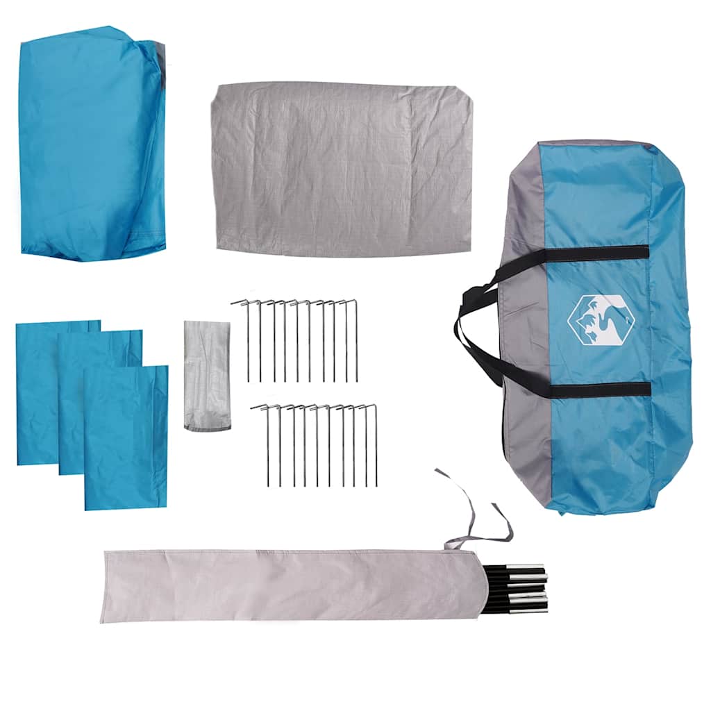 Tenda da Campeggio con Portico Cupola 5Persone Blu Impermeabile
