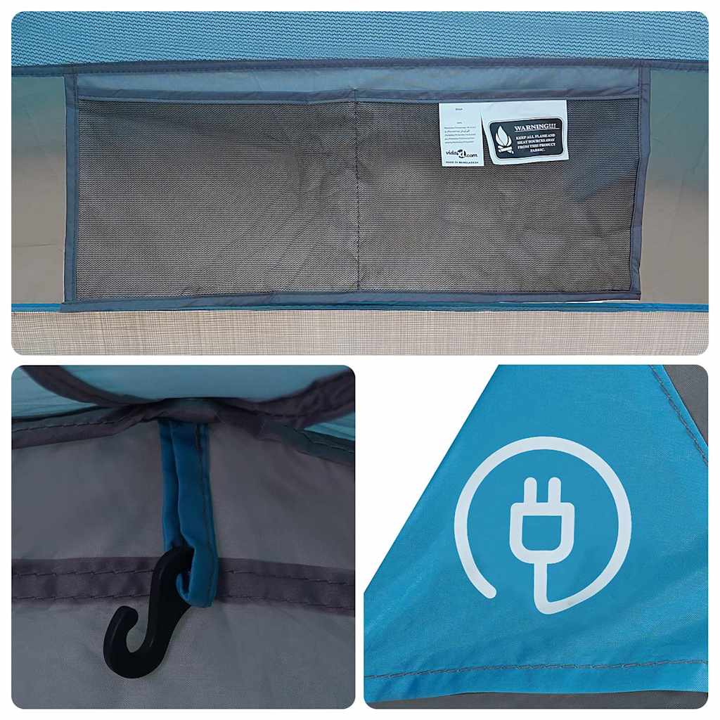 Tenda da Campeggio con Portico Cupola 5Persone Blu Impermeabile