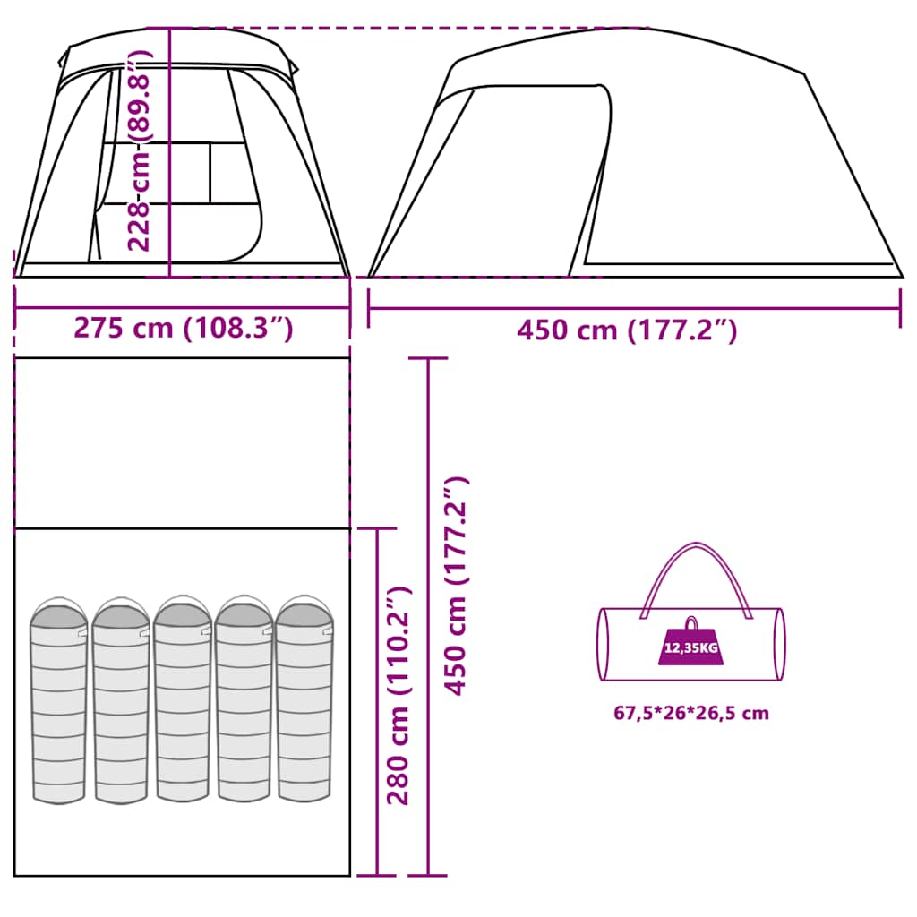 Tenda da Campeggio con Portico Cupola 5Persone Blu Impermeabile