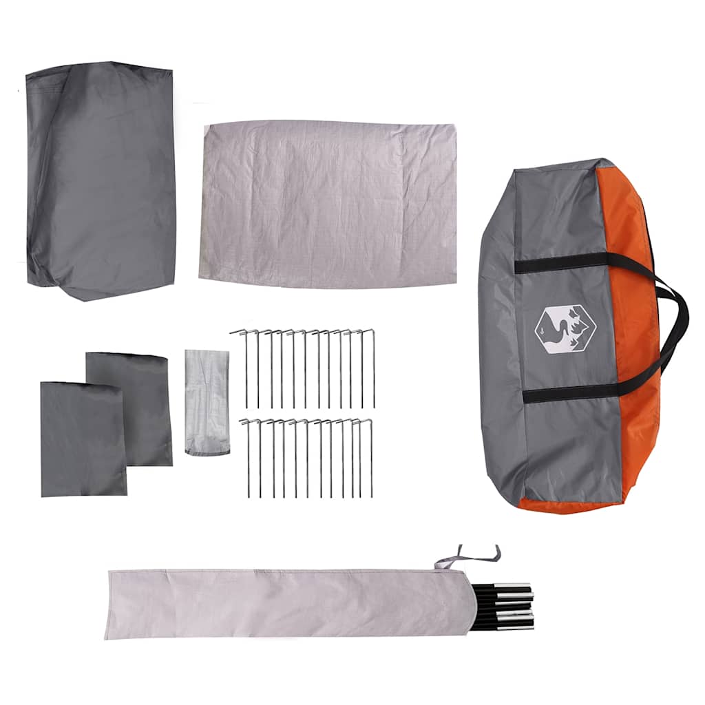 Tenda da Campeggio con Portico 9 Persone Grigio e Arancione