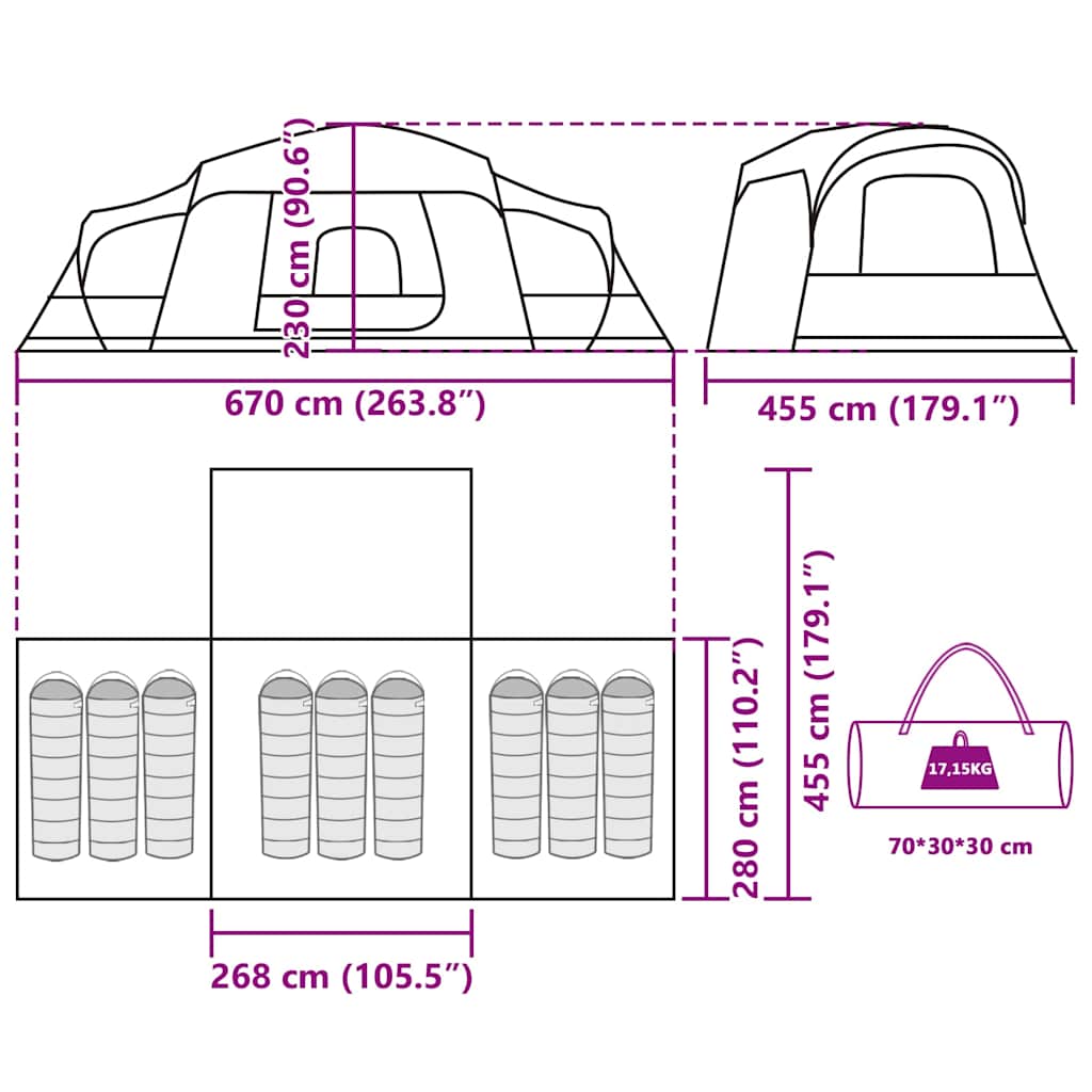 Tenda da Campeggio con Portico 9 Persone Grigio e Arancione